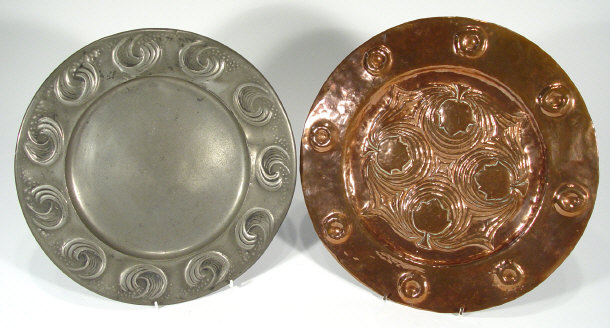 Appraisal: Libertys style Art Nouveau pewter charger with embossed decoration stamped