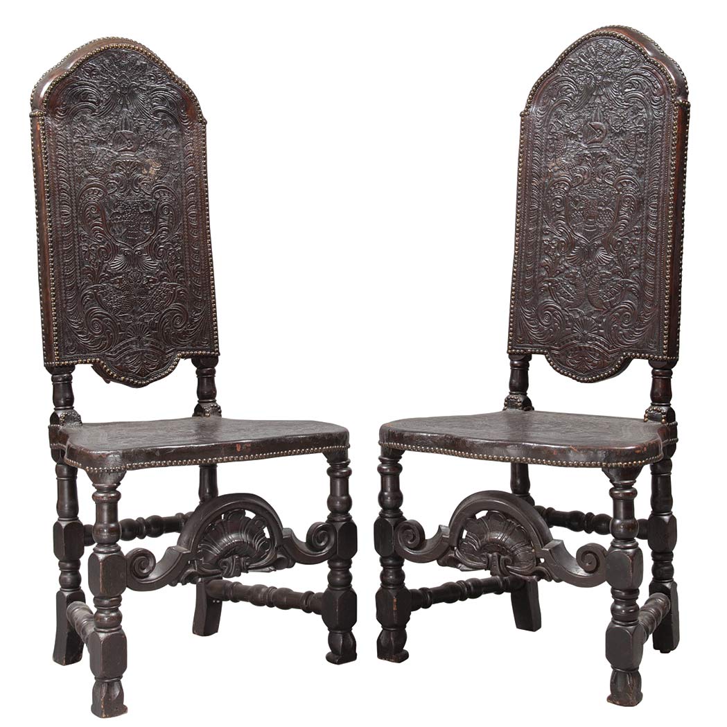 Appraisal: Pair of Spanish Colonial Walnut Hall Chairs th Century and