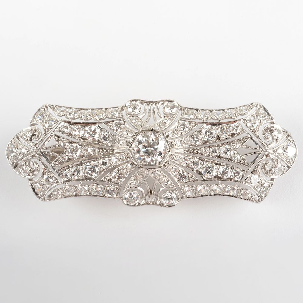 Appraisal: Edwardian Platinum and Diamond Brooch Edwardian Platinum and Diamond Brooch