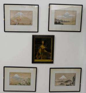 Appraisal: Group of five framed pieces to include four watercolor on