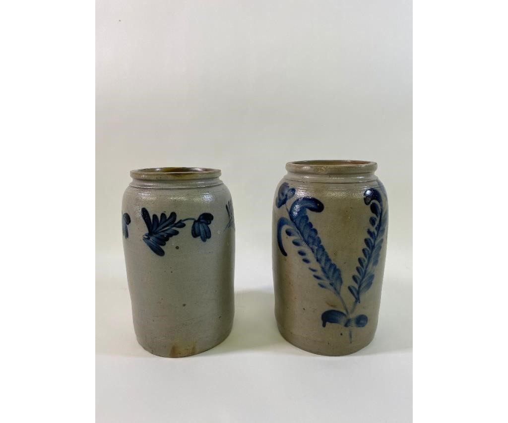 Appraisal: Two -gallon stoneware crocks each with blue floral decoration probably