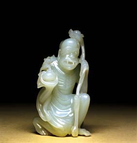 Appraisal: CARVED WHITE JADE LOHAN Very finely detailed Chinese carved white