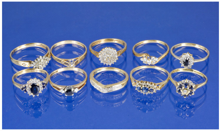 Appraisal: Collection Of Ten ct Gold Diamond Rings Comprising Diamond Cluster