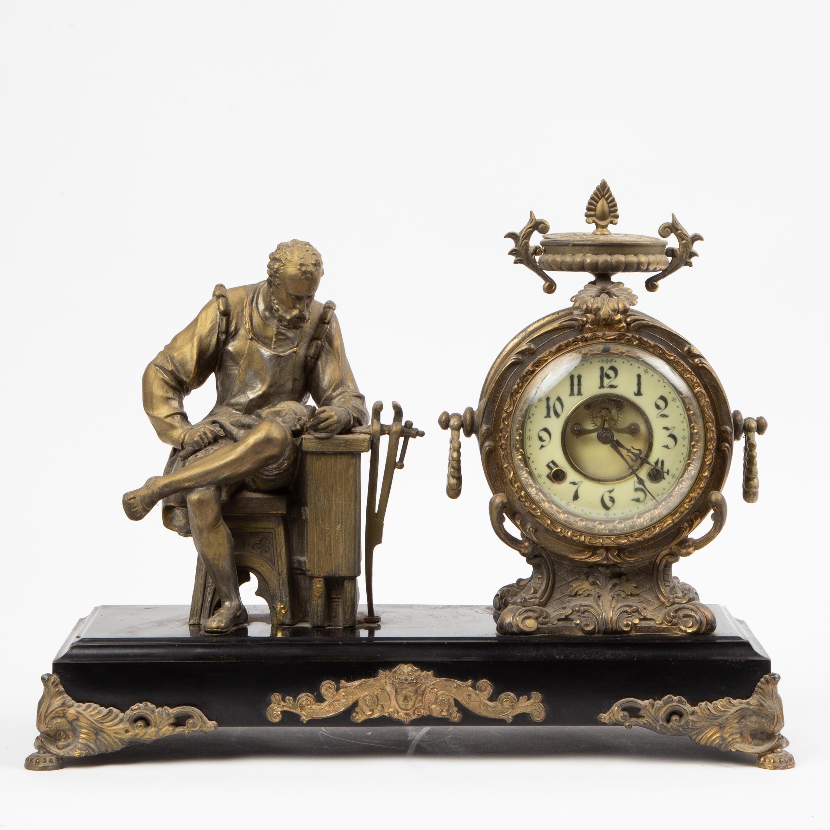 Appraisal: TH C NEW HAVEN FIGURAL SPELTER MANTEL CLOCK A sculptural