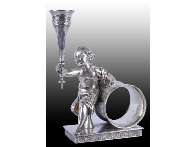 Appraisal: Draped Cherub Bud Vase Figural Napkin Ring Description Cherub holds