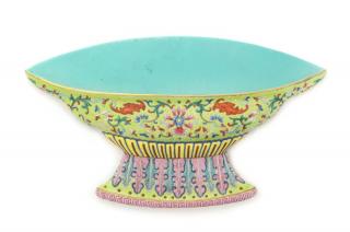 Appraisal: A Turquoise Ground Famille Rose Porcelain 'Bats and Lotus' Wall