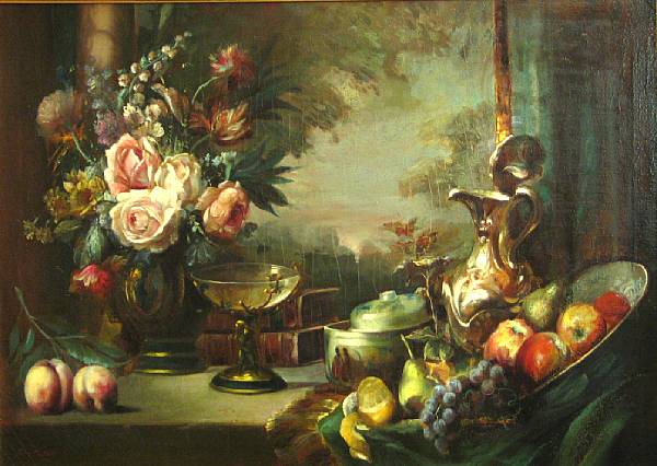 Appraisal: Peter Plotkin American - Still life with fruit flowers and