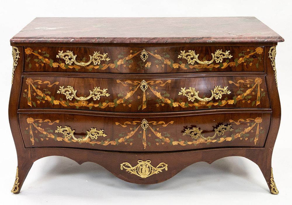 Appraisal: A MARQUETRY COMMODE WITH GRANITE TOP EARLY TH CENTURY A