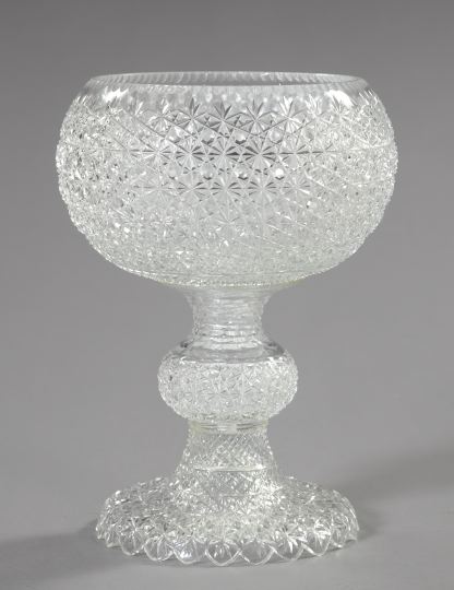 Appraisal: Imposing Continental Brilliant-Cut Glass Pedestaled Centerpiece Bowl in Russian decor