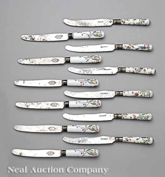 Appraisal: A Group of Twelve Continental Porcelain-Handled Knives six marked Palmer