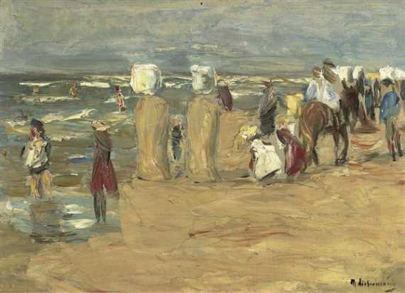 Appraisal: LIEBERMANN MAX Berlin Beach in Scheveningen with donkeys beach chairs