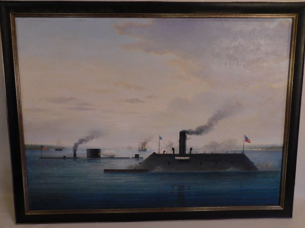 Appraisal: G FLIGHT PAINTING - NAVAL BATTLE Vintage oil painting on