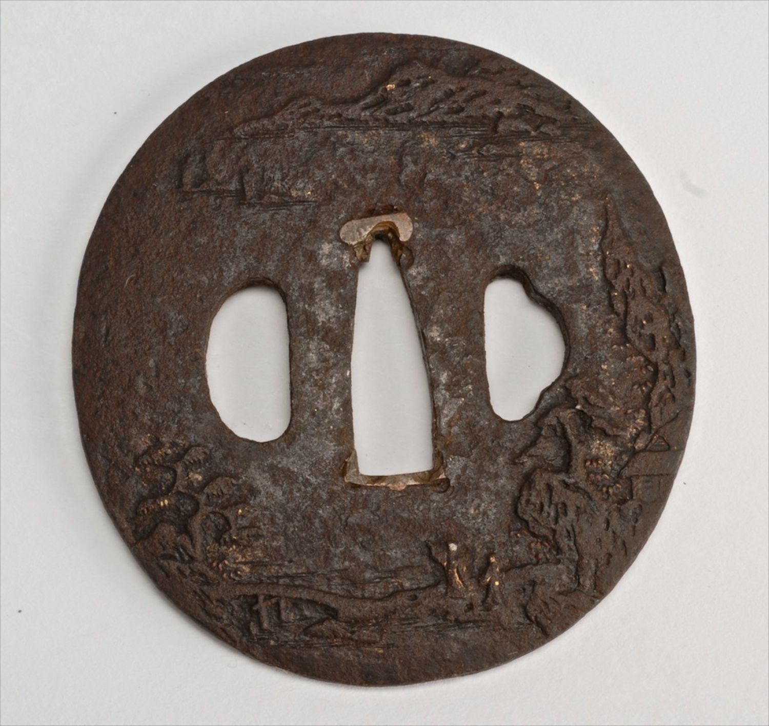 Appraisal: IRON SHIN NO MARU-GATA TSUBA th CenturyDecorated with a figural