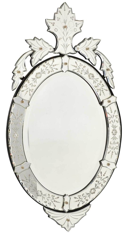 Appraisal: Venetian Style Mirror Framed Mirror modern oval frame with cut