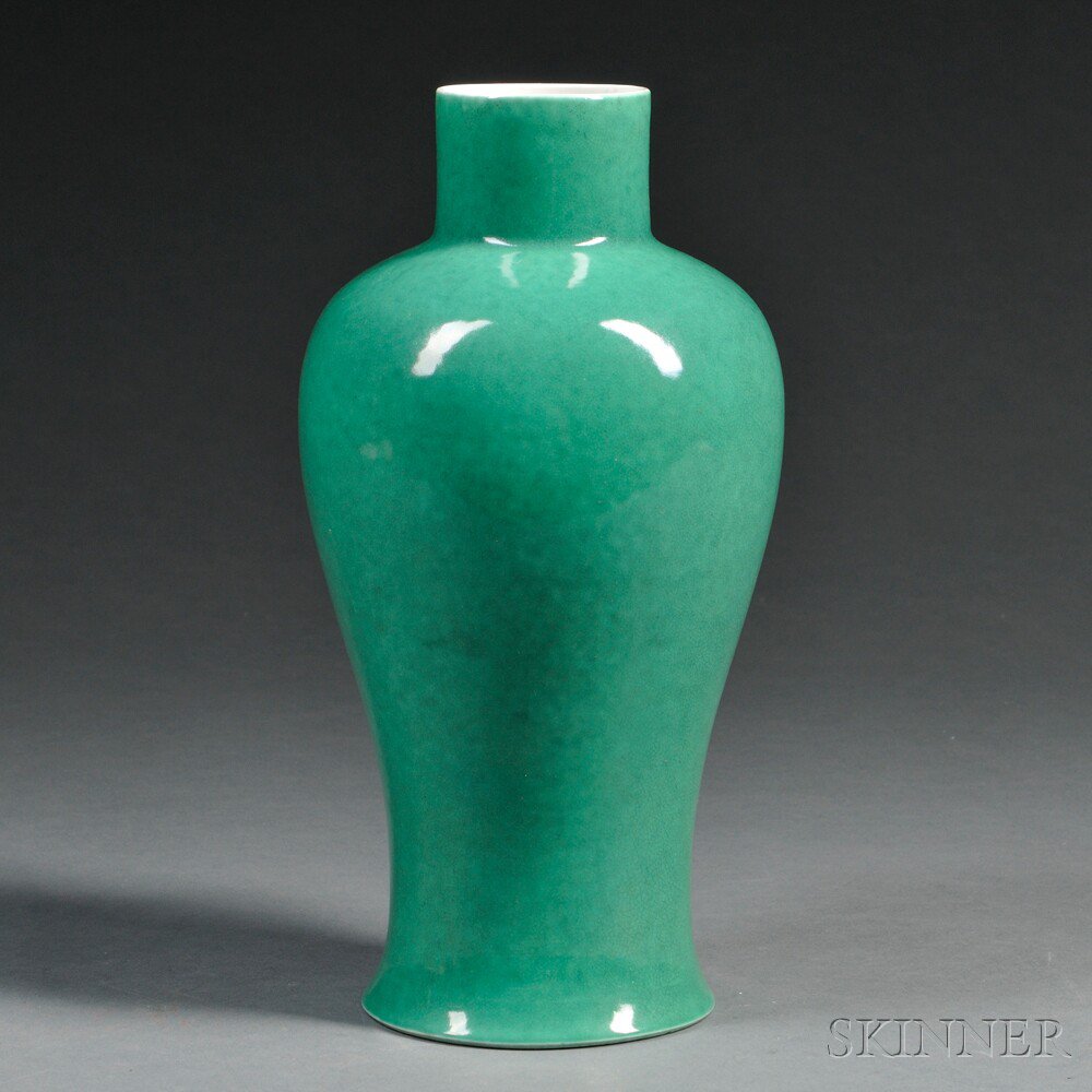 Appraisal: Green Glazed Vase China th century baluster shape overall decorated