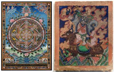 Appraisal: Two Tibetan paintings pigment on canvas mandala thanka floral center