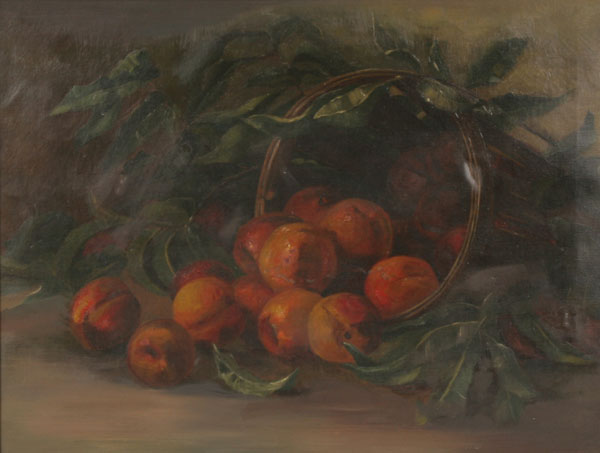 Appraisal: Fruit still life oil on canvas peaches in tipped basket