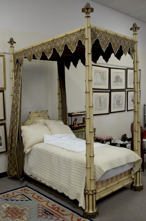 Appraisal: Custom regency style faux bamboo cream decorated tester bed with