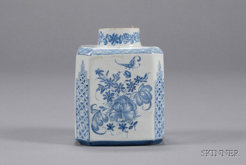 Appraisal: Delft Blue and White Tin Glazed Tea Canister England Holland