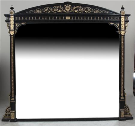 Appraisal: A large Aesthetic Movement gilt and ebonised overmantel mirror the