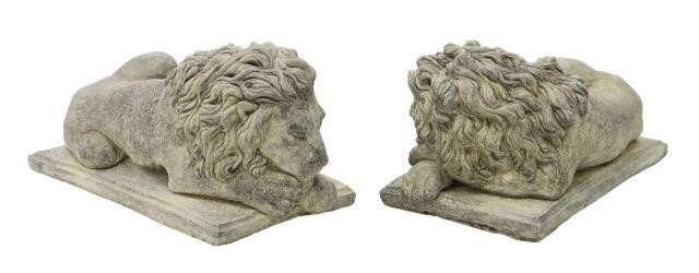 Appraisal: lot of Cast stone garden statuary recumbent lions slightly varied