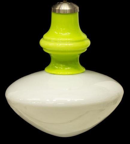 Appraisal: Mid-century modern hanging light green and white glass shade in