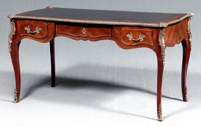 Appraisal: Louis XV style bureau plat brown leather top three drawers