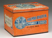 Appraisal: COLUMBIA BISCUIT COMPANY TIN Hinged lid biscuit tin adorned with