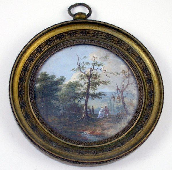 Appraisal: Miniature oil landscape under glass unsigned in brass frame th