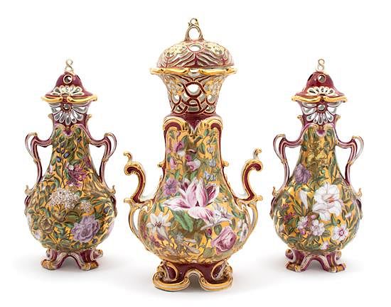 Appraisal: A Chelsea Porcelain Three Piece Garniture Height of largest inches