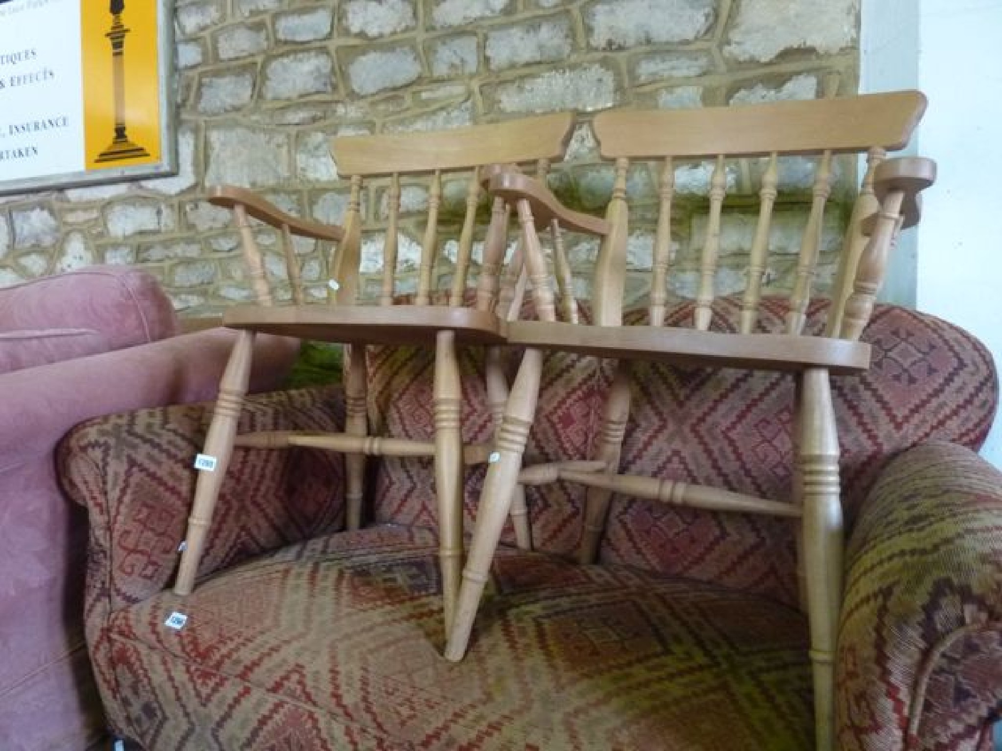 Appraisal: A pair of modern Windsor style elbow chairs in beech