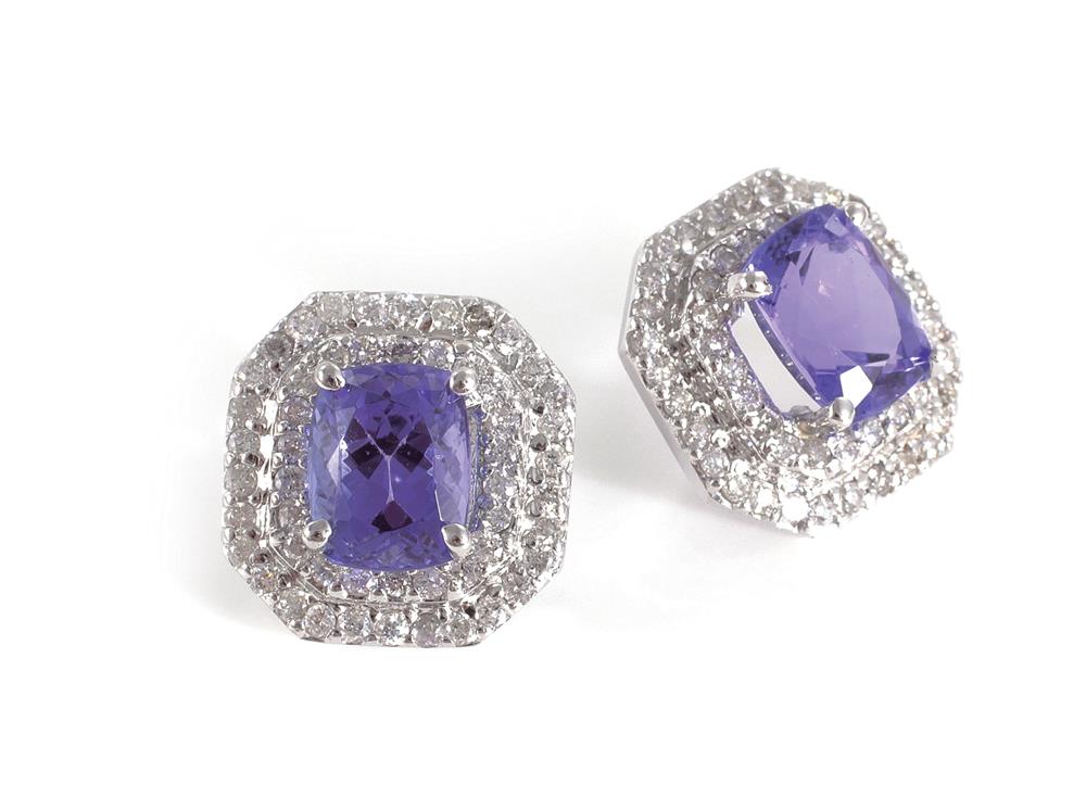 Appraisal: Tanzanite and diamond earrings approx ctw cushion-cut natural tanzanites accented