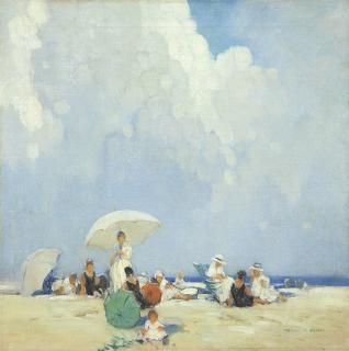 Appraisal: Frederick Milton Grant Atmospheric beach scene with women and children