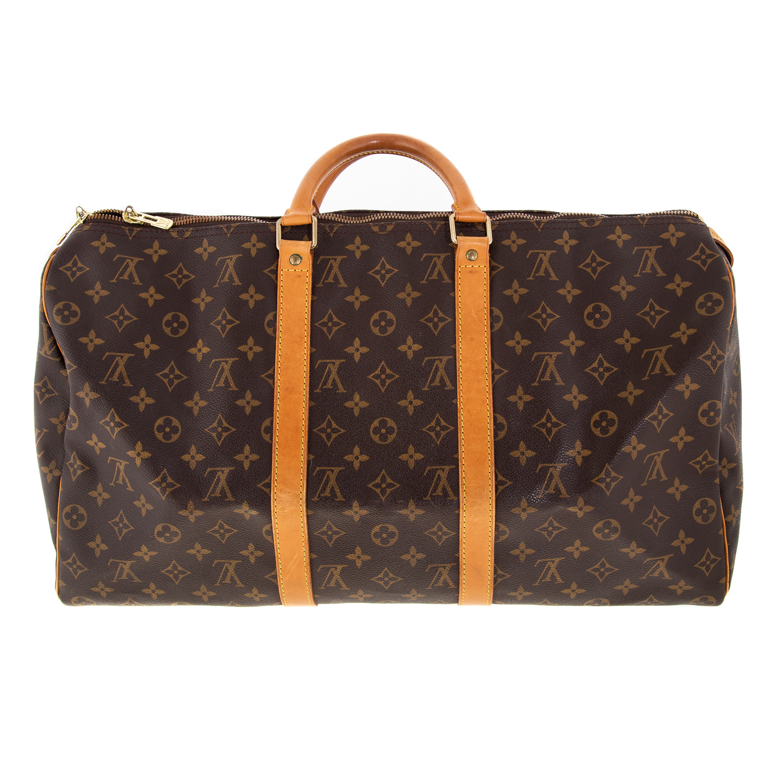 Appraisal: A LOUIS VUITTON KEEPALL A brown and tan Monogram coated