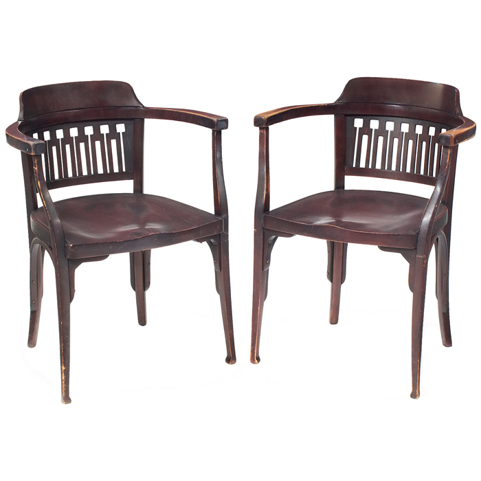 Appraisal: Otto Wagner armchairs pair in stained bent beech wood cut-out