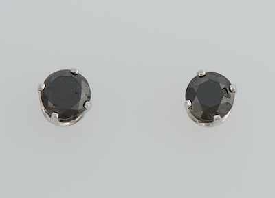 Appraisal: A Pair of Black Diamond Ear Studs k white gold