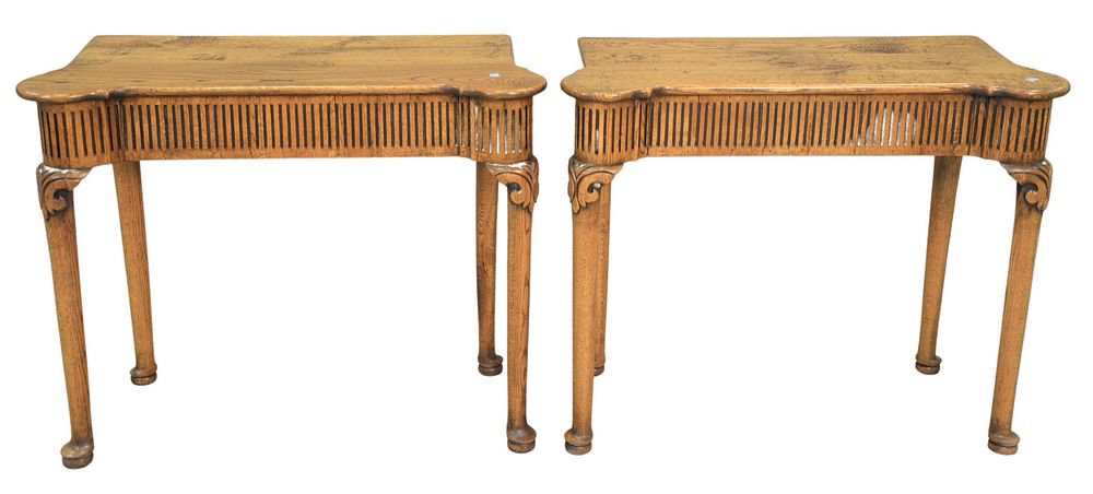 Appraisal: Pair of Queen Anne Style Oak Console Tables having turret