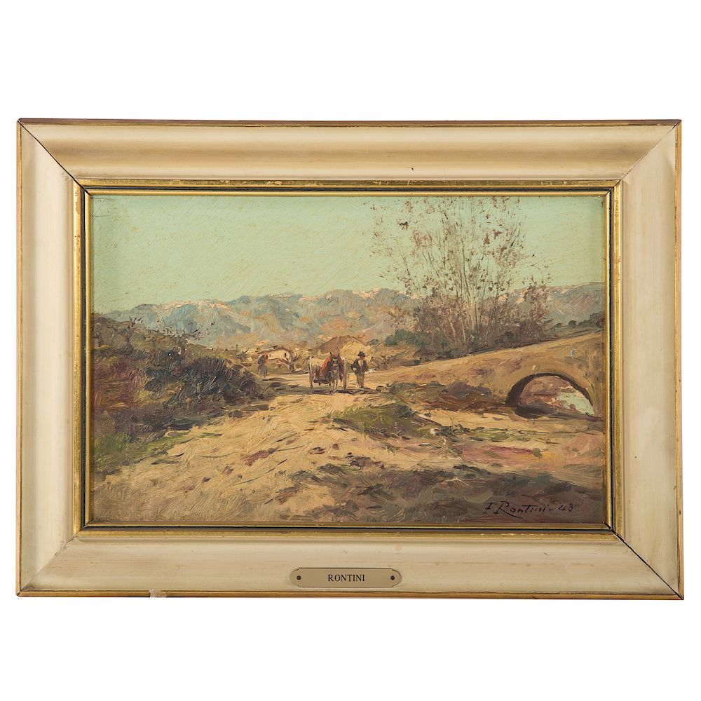 Appraisal: Ferruccio Rontini Landscape with Traveller Italian - Oil on panel