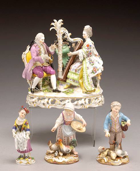 Appraisal: An assembled group of five Meissen porcelain figures mid th