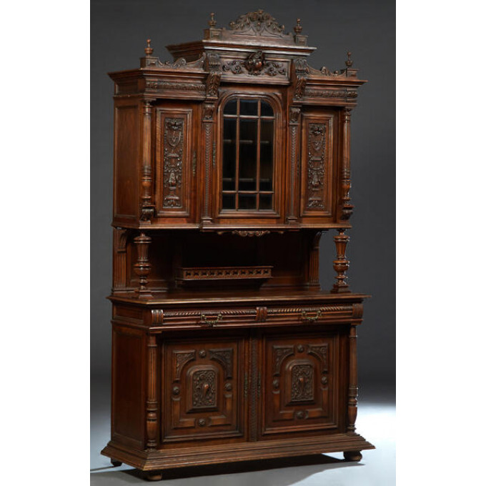 Appraisal: French Henri II Style Carved Walnut Buffet a Deux Corps