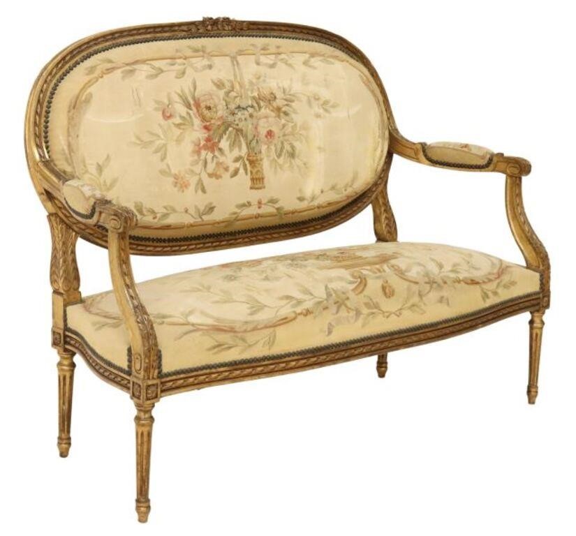 Appraisal: French Louis XVI style giltwood salon settee late th c