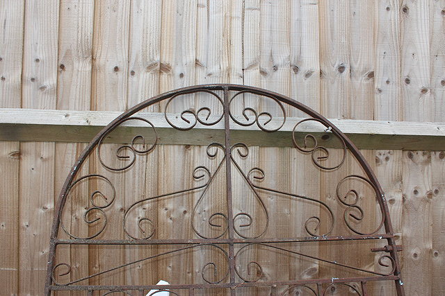 Appraisal: A WROUGHT IRON GATE with arching top and scrolling supports