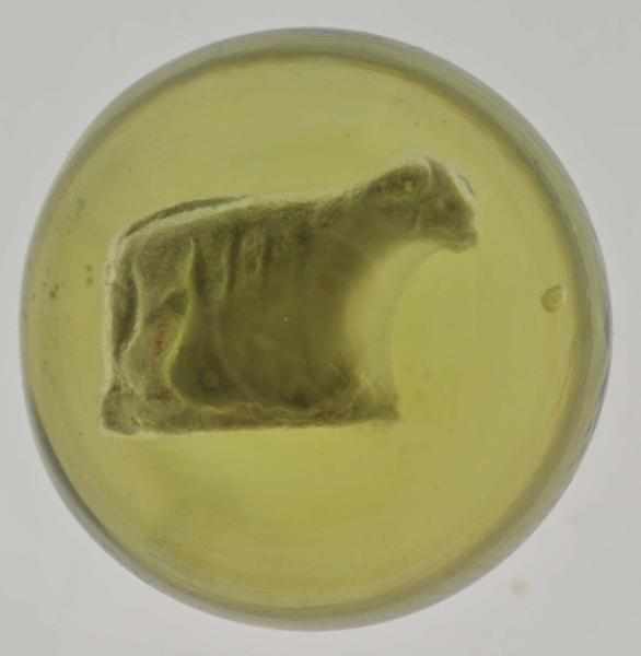 Appraisal: Yellow Glass Lamb Sulphide Marble Description Light yellow glass lamb