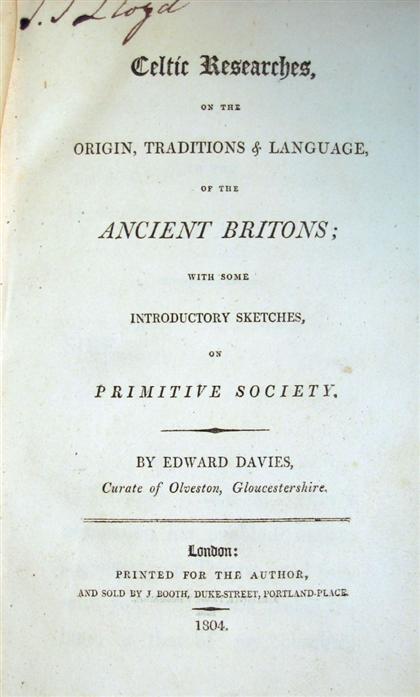 Appraisal: vols Davies Edward Celtic Researches on The Origin Traditions Language