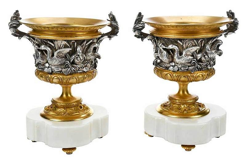 Appraisal: Pair Gilt Silvered Louis Philippe Style Urns French late th