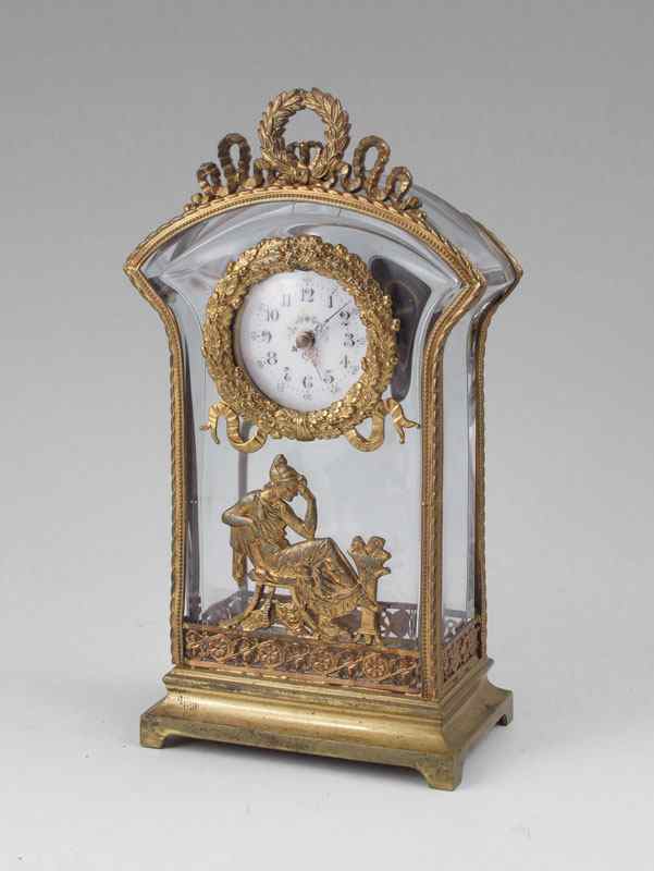 Appraisal: FRENCH FIGURAL CRYSTAL CARRIAGE CLOCK Case attributed to Baccarat ormolu