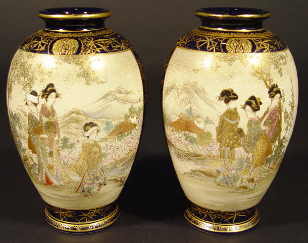 Appraisal: Pair of Japanese Satsuma pottery vases hand painted and gilded