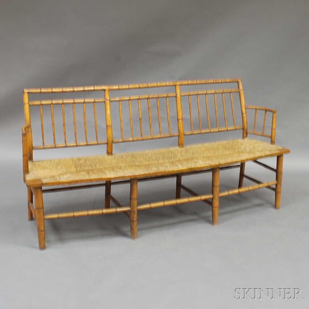 Appraisal: Bamboo-turned Windsor Bench New England early th century the rectangular