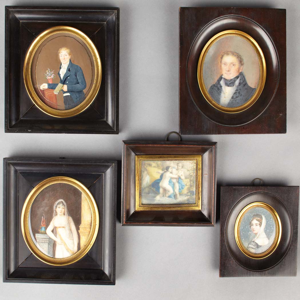 Appraisal: Group of Five English and Continental Portrait Miniatures th Century