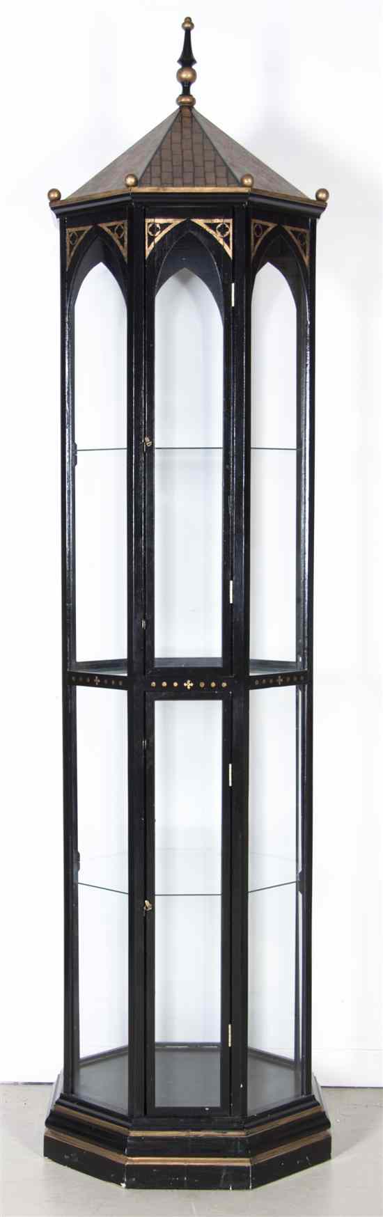 Appraisal: An American Gilt and Ebonized Vitrine Recherche of octagonal form